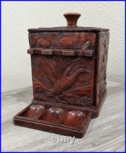 Antique Cedar Lined Syroco Wood Tobacco Box/ Pipe Holder 1950's Wildlife Scene Antique Cedar Lined Syroco Wood Tobacco Box/ Pipe Holder 1950's Wildlife Scene