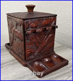 Antique Cedar Lined Syroco Wood Tobacco Box/ Pipe Holder 1950's Wildlife Scene Antique Cedar Lined Syroco Wood Tobacco Box/ Pipe Holder 1950's Wildlife Scene