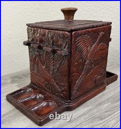 Antique Cedar Lined Syroco Wood Tobacco Box/ Pipe Holder 1950's Wildlife Scene Antique Cedar Lined Syroco Wood Tobacco Box/ Pipe Holder 1950's Wildlife Scene