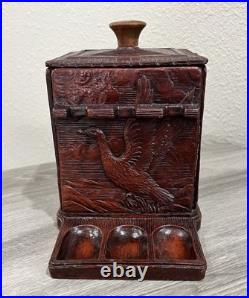 Antique Cedar Lined Syroco Wood Tobacco Box/ Pipe Holder 1950's Wildlife Scene Antique Cedar Lined Syroco Wood Tobacco Box/ Pipe Holder 1950's Wildlife Scene