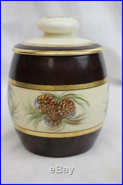 Antique Ceramic Pine Cone Humidor Cigar Tobacco Jar'Ruth Noobs' 1915