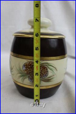 Antique Ceramic Pine Cone Humidor Cigar Tobacco Jar'Ruth Noobs' 1915