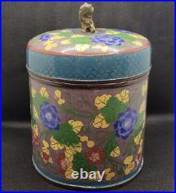 Antique Chinese Cloisonne Humidor Tobacco Canister Tea Caddy Foo Dog Finial