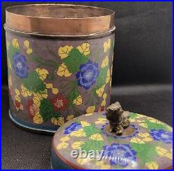 Antique Chinese Cloisonne Humidor Tobacco Canister Tea Caddy Foo Dog Finial