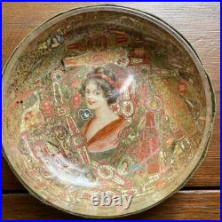 Antique Cigar Band Decoupage Bowl Edwardian Lady Portrait Tobacciana c. 1900