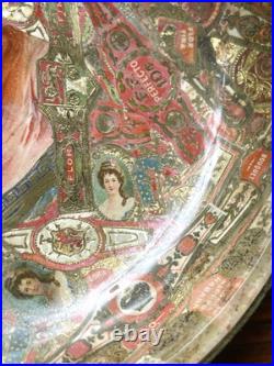 Antique Cigar Band Decoupage Bowl Edwardian Lady Portrait Tobacciana c. 1900