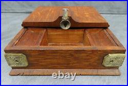 Antique Cigar Box Humidor Brass Cutter Oak Wood Wooden Chest Smokers Companion