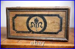 Antique Cigar Box or Humidor torch flame mirror inside tobacco smoking pipes etc