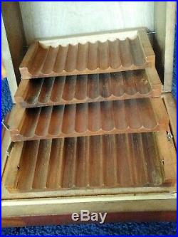 Antique Cigar Humidor 4 Tray mixed wood matrial. Needs work