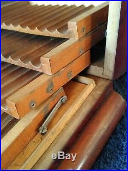Antique Cigar Humidor 4 Tray mixed wood matrial. Needs work