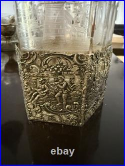 Antique Cigar Humidor ART NOUVEAU GERMAN 800 SILVER FRAMED Eched Glass Crystal