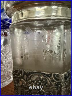Antique Cigar Humidor ART NOUVEAU GERMAN 800 SILVER FRAMED Eched Glass Crystal