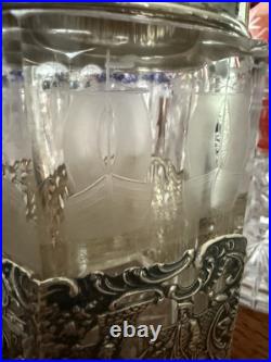 Antique Cigar Humidor ART NOUVEAU GERMAN 800 SILVER FRAMED Eched Glass Crystal