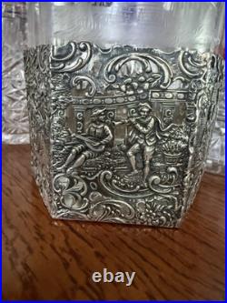 Antique Cigar Humidor ART NOUVEAU GERMAN 800 SILVER FRAMED Eched Glass Crystal