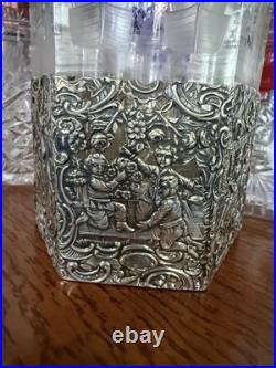 Antique Cigar Humidor ART NOUVEAU GERMAN 800 SILVER FRAMED Eched Glass Crystal