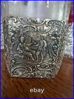 Antique Cigar Humidor ART NOUVEAU GERMAN 800 SILVER FRAMED Eched Glass Crystal