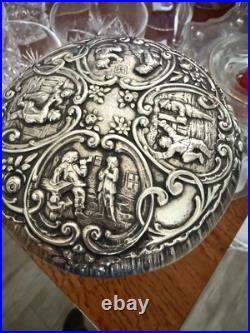 Antique Cigar Humidor ART NOUVEAU GERMAN 800 SILVER FRAMED Eched Glass Crystal