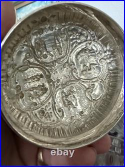 Antique Cigar Humidor ART NOUVEAU GERMAN 800 SILVER FRAMED Eched Glass Crystal