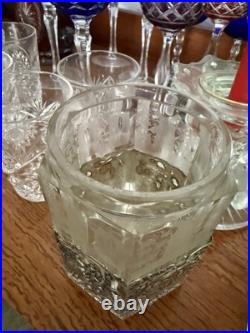 Antique Cigar Humidor ART NOUVEAU GERMAN 800 SILVER FRAMED Eched Glass Crystal