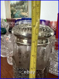 Antique Cigar Humidor ART NOUVEAU GERMAN 800 SILVER FRAMED Eched Glass Crystal