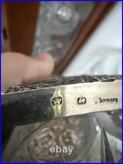 Antique Cigar Humidor ART NOUVEAU GERMAN 800 SILVER FRAMED Eched Glass Crystal