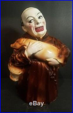 Antique Continental Majolica Figural Tobacco Jar Monk / Friar Holding Pig 8