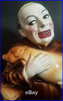 Antique Continental Majolica Figural Tobacco Jar Monk / Friar Holding Pig 8