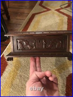 Antique Cuban Hand-Carved Mahogany Humidor Lock Works Inlaid Name Plate C 1910