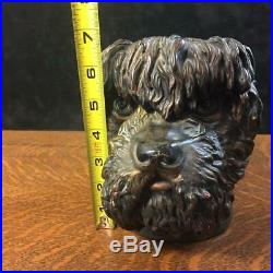 Antique Curly Hair Dog Head Bronze Colored Red Earthenware Humidor Tobacco Jar