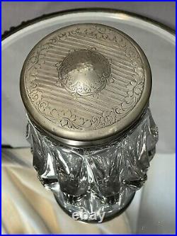 Antique Cut Glass Tobacco Jar with Silver Plate Lid, Chased Scrollwork Design