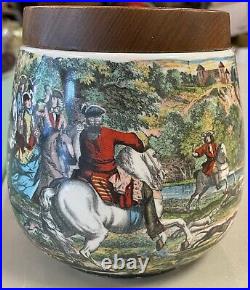 Antique DUNHILL PORCELAIN TOBACCO JAR 5.25 Tall Made in Italy Hunting Scene