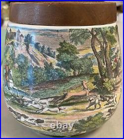Antique DUNHILL PORCELAIN TOBACCO JAR 5.25 Tall Made in Italy Hunting Scene