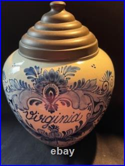 Antique Delft Tabacco Jar, handpainted, marked bottom