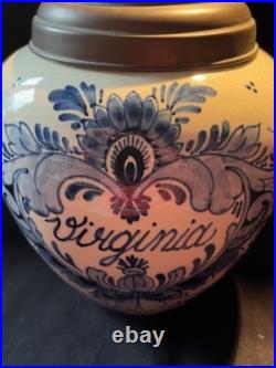 Antique Delft Tabacco Jar, handpainted, marked bottom