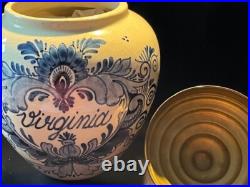 Antique Delft Tabacco Jar, handpainted, marked bottom