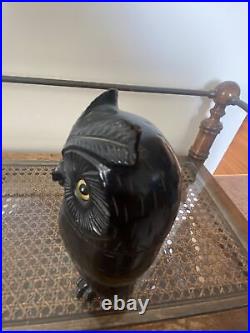 Antique Early 20thC German Black Forest Carved Wood Owl Glass Eyes Humidor Box