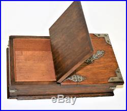 Antique Edwardian Oak Cigar & Cigarettes Box 2 Compartments Table Top Humidor