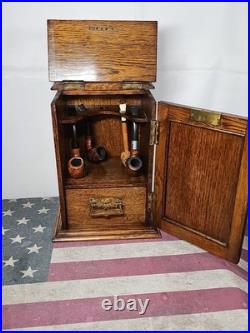 Antique England Oak Tobacco Pipe Cabinet