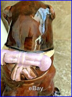 Antique English Bulldog Majolica Humidor Tabaco Jar