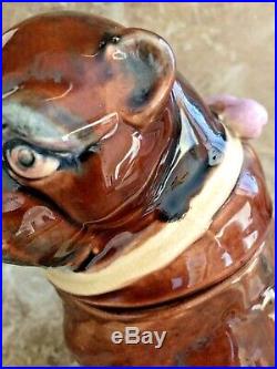 Antique English Bulldog Majolica Humidor Tabaco Jar