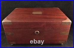 Antique English Mahogany & brass Humidor with White Glass Liner. 11 ¼ x 8
