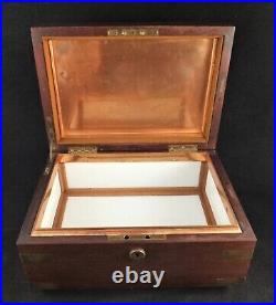Antique English Mahogany & brass Humidor with White Glass Liner. 11 ¼ x 8