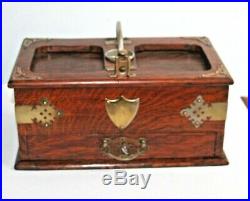 Antique English Oak Cigar Humidor, Early 1900's Registry Number, working key