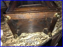 Antique English Oak Locking Pipe Cigar Stand Cabinet Box With Key