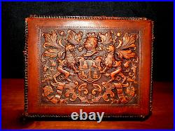 Antique European Leather Humidor C1900, Euro Crest, For Restoration, Exceptional