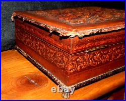 Antique European Leather Humidor C1900, Euro Crest, For Restoration, Exceptional