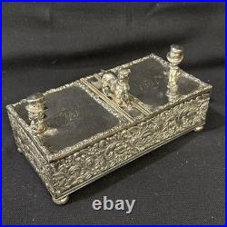 Antique Figural Dog Silverplate Divided Humidor Cigarette Box Kann & Sons Balto