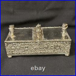 Antique Figural Dog Silverplate Divided Humidor Cigarette Box Kann & Sons Balto