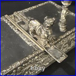 Antique Figural Dog Silverplate Divided Humidor Cigarette Box Kann & Sons Balto