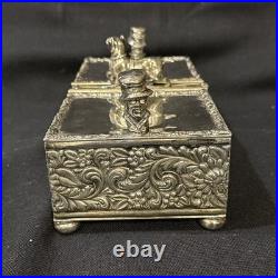 Antique Figural Dog Silverplate Divided Humidor Cigarette Box Kann & Sons Balto